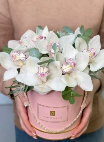 Орхидеи  в коробке от интернет-магазина цветов в 