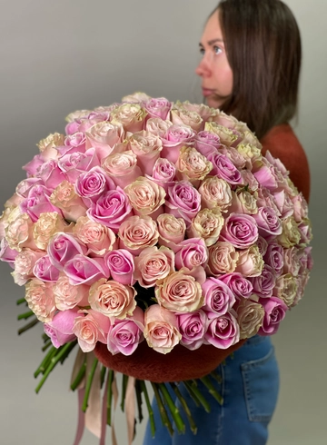 101 роза в пудровых оттенках от интернет-магазина цветов в 